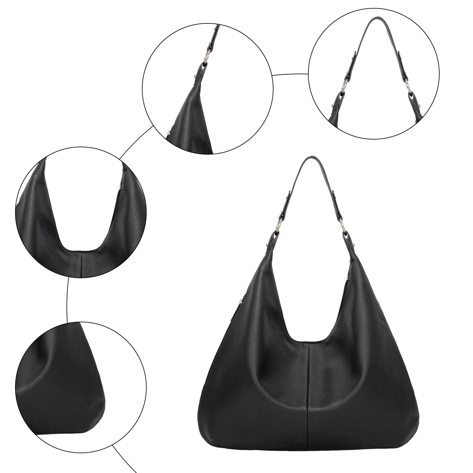 Stylago Slouchy Shoulder Bags Soft Leather Versatile Underarm Handbag Adjustable Button Strap Large Stylish Tote Purses Black