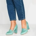 thumbnail image 4 of YDN Women Graceful Tassels Block Chunky High Heels Pumps Fringed Round Closed Toe Autumn Spring Dress Ladies Office Shoes Size 6 Mint Green, 4 of 4
