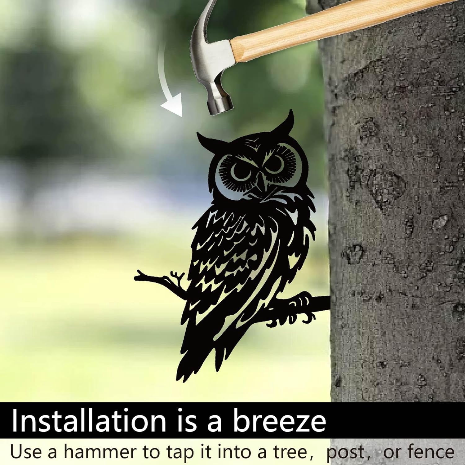 Owl Metal Yard Art Bird Garden Statues Outdoor Iron Owl Tree Stake Black Decorative Wild Animal Black Silhouette Wall Ornaments Yard Art Insert for Outdoor Fence Farm Lawn Patio 11.8x11.8in