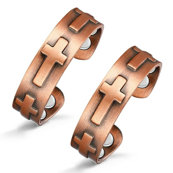 Vagzen Cross Copper Magnetic Rings for Women，Set of 2