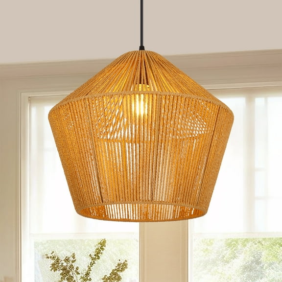 Viaurbe Boho Hand-Woven Rattan Chandelier Japandi Pendant Light E27 Ceiling Hanging Lamps for Kitchen Island Dining Room Living Room