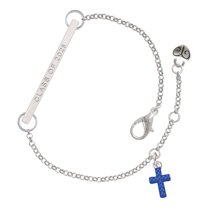Delight Jewelry Silver-tone Small Blue Crystal Cross - Silvertone Class of 2026 Delicate Bar Bracelet, 8.5"