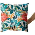 thumbnail image 3 of Teal Coral Floral Pillow Covers 16X16 Inch Turquoise Green Leaves Orange Flower Couch Pillow Cases Set of 2 Blue Red Aqua Cotton Cushion Case Farmhouse Home Decor For Bed Sofa Couch Living Room, 3 of 6