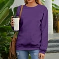 thumbnail image 2 of Rlmidhb 2025 Sweatshirts for Women Basic Purple Long Sleeve Solid Color Long Loose Pullover Tops Round Neck Fleece Sweatshirt, 2 of 7