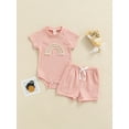 thumbnail image 2 of Franhais Baby Girls Boys Outfit, Sweet Style Rainbow Pattern Short Sleeve Round Collar Shoulder Buckle Romper + Solid Color Shorts Set, 2 of 9