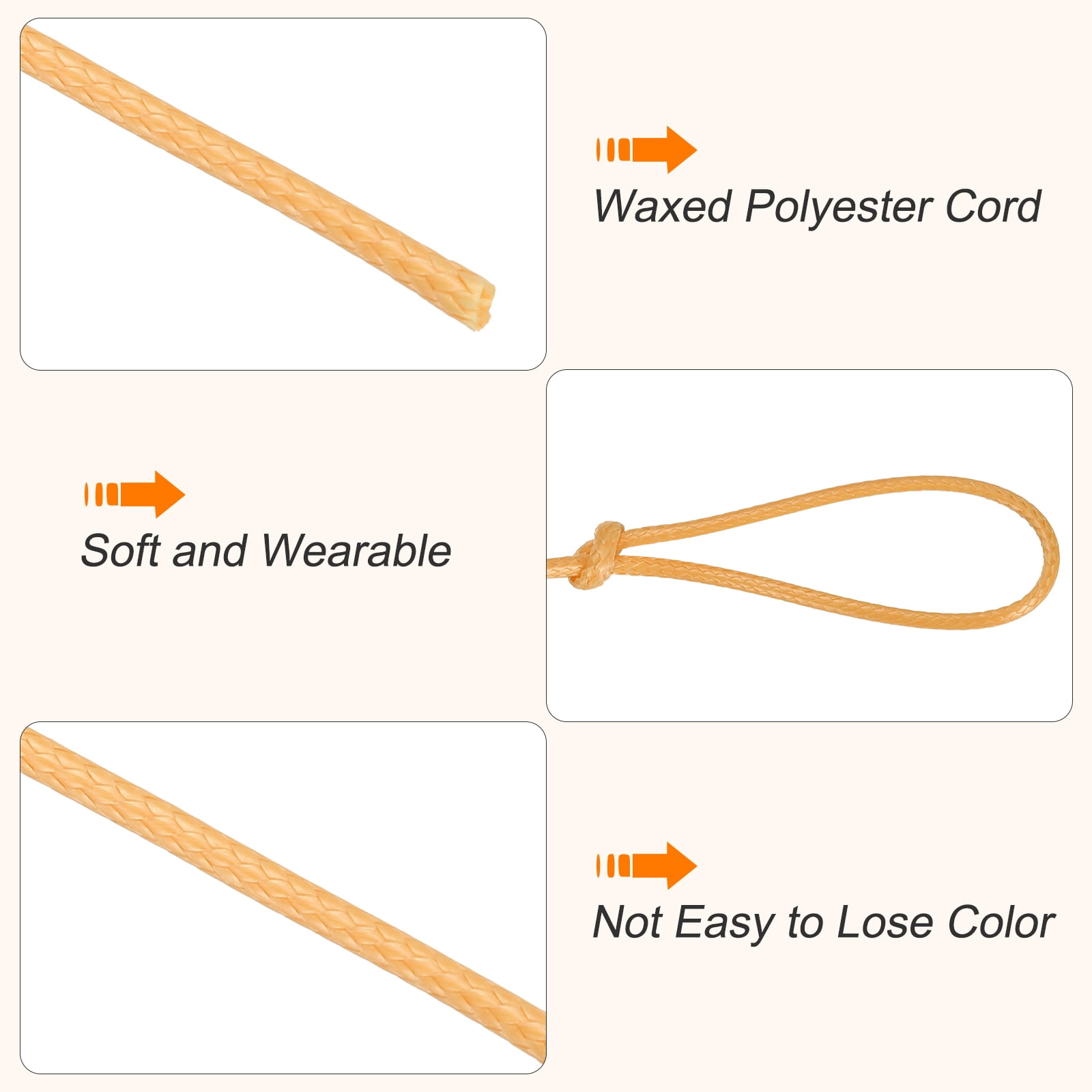 Waxed Cord 3.5mm Waxed Thread 44 Yard Wax String Leather Cord for Bracelet Making, Necklaces, Beading, Jewelry Making and DIY Crafts(Yellow)