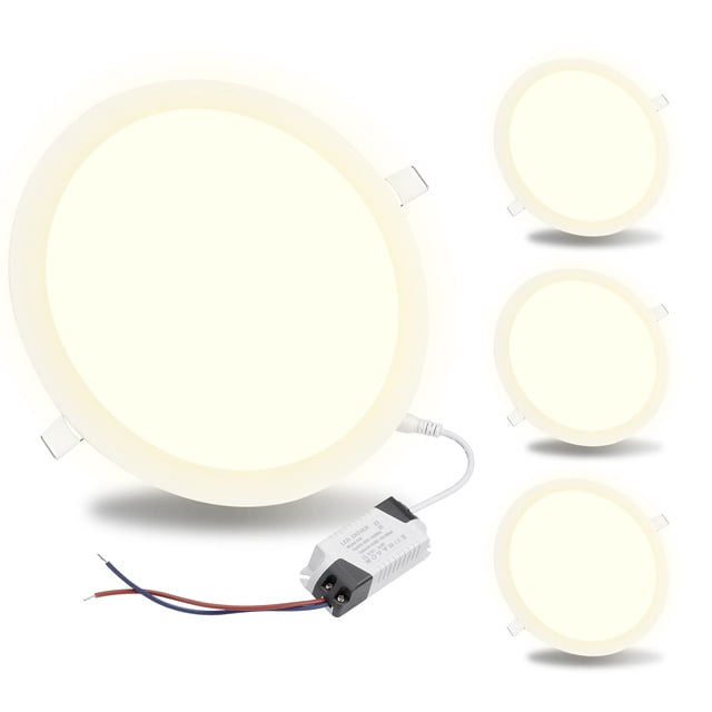 DELight 7 Inch LED Recessed Light Ceiling Panel 4 Pack 1000LM Canless Downlight 3000-3500K Warm White 15W Ultra-thin Wafer Fixtures Lamp ROHS Certified