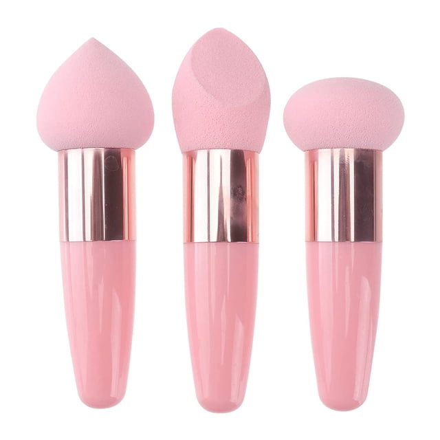 3Pcs Makeup Sponge Wedge Sponges with Handle Cosmetic Puff Beauty Sponge Stickpink