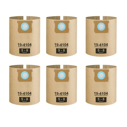 DXVA19-4104 Dust Bags for DeWalt 5-8 Gallon Wet/Dry Vacs, 6-Pk