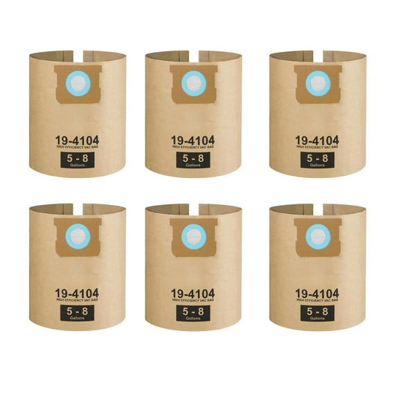 DXVA19-4104 Dust Bags for DeWalt 5-8 Gallon Wet/Dry Vacs, 6-Pk