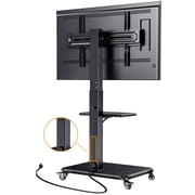 MountFTV Rolling TV Stand with Power Outlet for 32-75 inch TVs,Holds up to110lbs,12 Height Adjustable Mobile TV Cart with Metal Shelf,Tilt & Swivel,Max 600x400mm