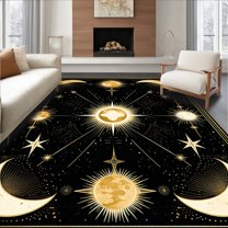 Flatwoven High Traffic Area Rug, Mystical Solar Lunar Fusion Art, Non Slip, Stain Resistant, Washable Area Rugs for Living Room, Bedroom(Gold, 5X7)
