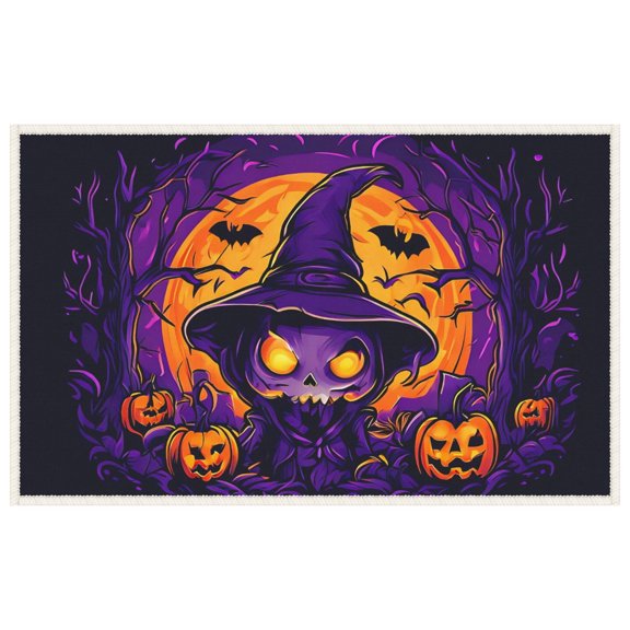 Halloween Anti-slip Entryway Door Mat for Yard House Porch Home Flying Pumpkins Versatile Front Door Entrance Mat Spooky Trees Funny Witch Hat Door Mats 19.7x31.5 Inch