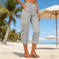 thumbnail image 6 of FUNUONY Cargo Capri Pants for Women Summer Casual Loose Capri Pants with Pockets Plus Size High Waisted Work Button Cropped Pant Lightweight Capri Pants Drawstring Straight Leg Hiking Cropped Pant, 6 of 9