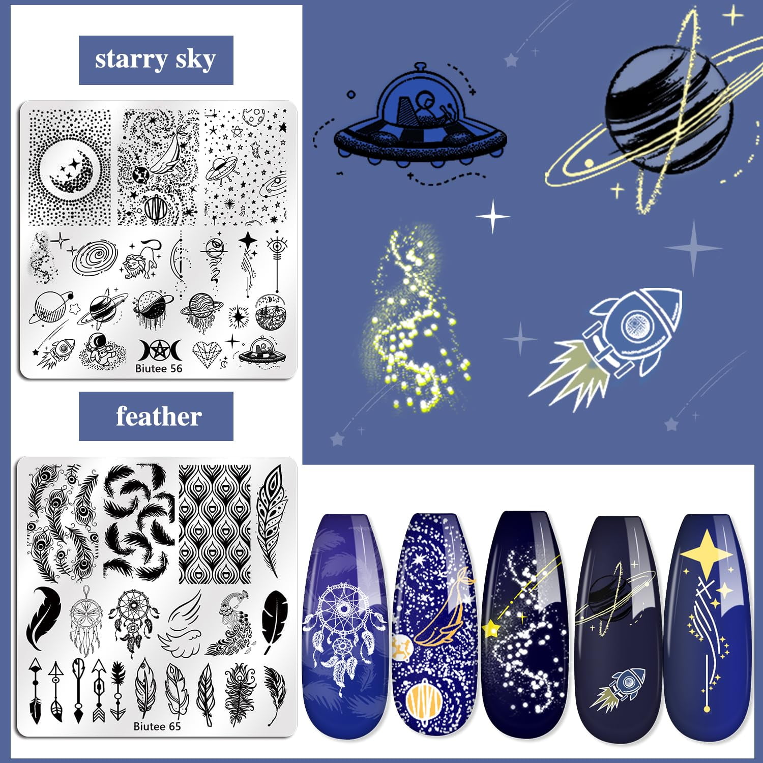 Biutee Nail Stamp Plates Set 15pcs Nail Plates 8pcs Stamp Gel 1pc Nail Stamper Scraper Set Storage Bag Gift Box Nail Stamp Template Kit Lace Flower Star Holiday Design for Halloween Christmas Gift