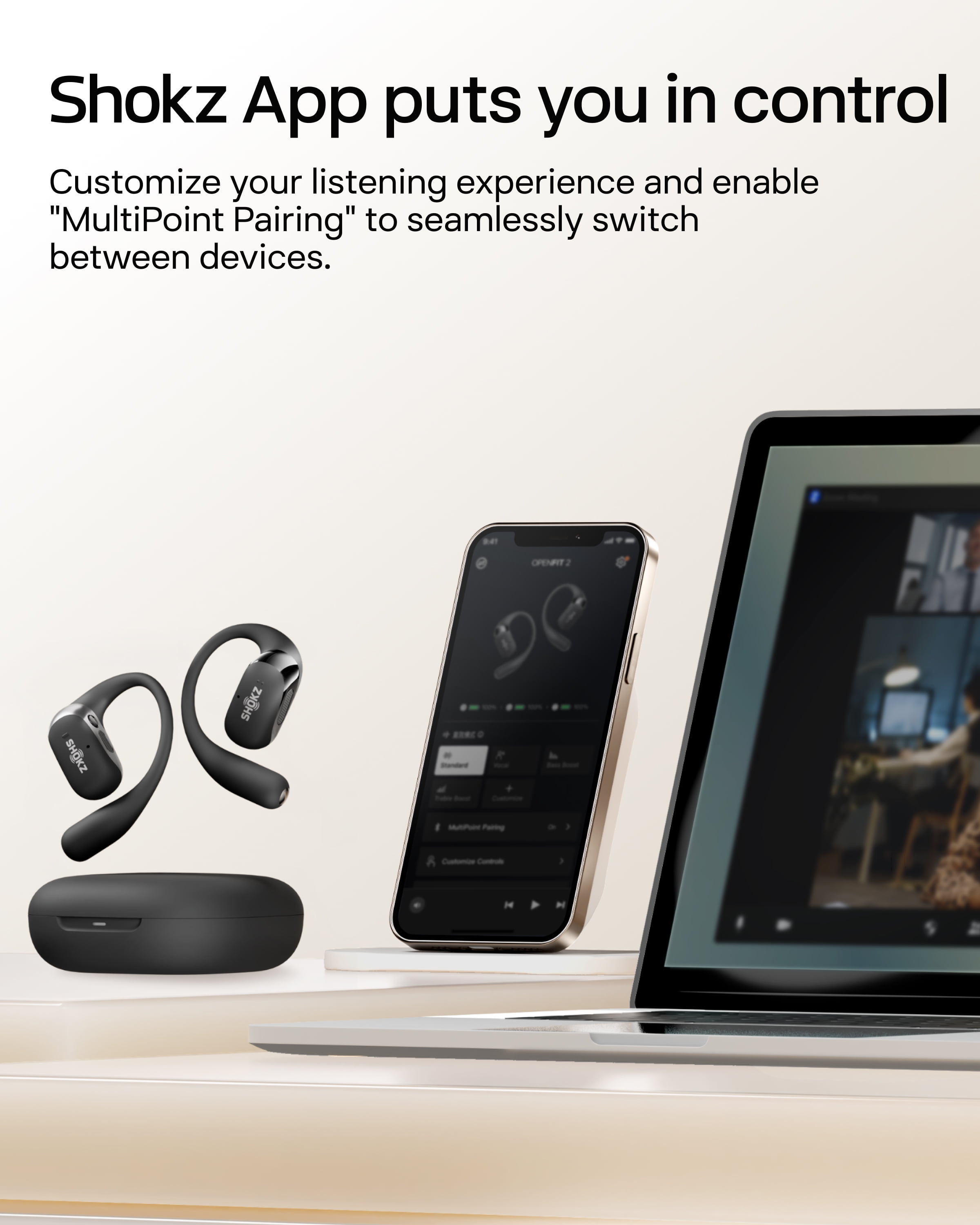 New Shokz OpenFit 2 - Open-Ear Wireless Bluetooth Headphones