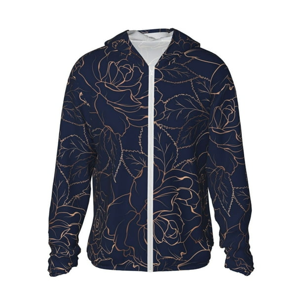 Balery Copper-Gold Gloss Outline Navy Dark Blue Sudadera ligera de manga larga con capucha y protección solar UPF 50+ para hombre y mujer, ideal para pesca y running-Large