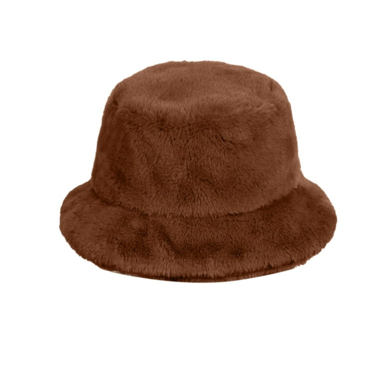 Vestitiy unisex Fishing Hat UPF 50+ Fuzzy Bucket Hat for Women Faux Superficial Knowledge Bucket Hat Fluffy Warm Soft Winter Fisherman Cap Furry Sun