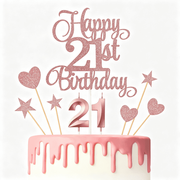 BESTSKY 21St Birthday Cake Toppers,21St Birthday Candles Numeral Candles and Glitter Cake Decorations Toppers Set for Party Supplies Happy 21St Birthday Cake Topper 21 Cake Topper (Rose Gold)