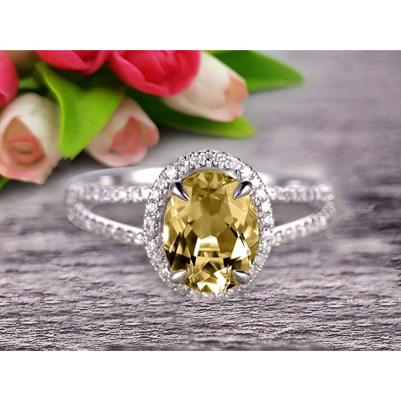 2.25 Cartat 8x6mm Oval Cut Champagne Diamond Moissanite Engagement Ring Wedding Ring On 10k White Gold Split Shank Stacking Band Shining Startling Ring Anniversary Gift