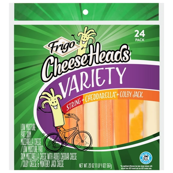 Frigo® Cheese Heads® Variety Assortment of Original String Cheese, Cheddarella™ and Colby Jack, 20 oz, 24 Count