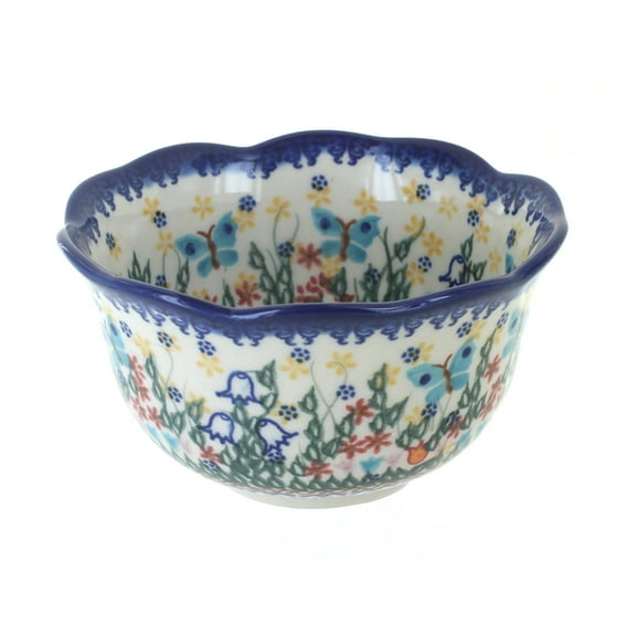 Blue Rose Polish Pottery Garden of Eden Small Deep Scallop Bowl