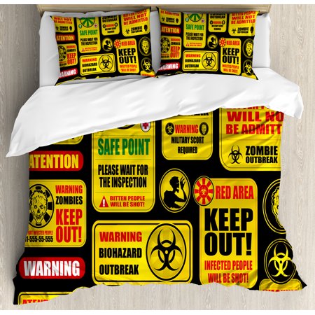 Zombie Duvet Cover Set Apocalypse Signs Attention Danger Safe