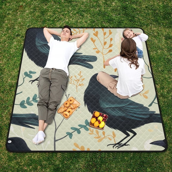 Crows Leaves Beach Blanket Outdoor Picnic Blanket 78"x 78" Waterproof Foldable for Beach Camping Travel Hiking Grass Lawn Park
