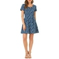 thumbnail image 1 of INSPIRE CHIC Robe de Bal Trapèze à Encolure Carrée Imprimée à Manches Courtes pour Femme TG Bleu Floral, 1 of 8