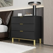 Homsee Nightstand with 3 Storage Drawers, Modern Night Stand Bedside Table, Versatile Bed End Side Table Mini Dresser with Metal Legs for Bedroom Living Room, Black