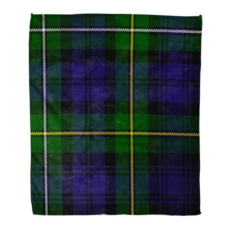 Campbell Flannel - ASHLEIGH Flannel Throw Blanket Checkered Scottish Plaid Pattern Printing in Green Black Blue Campbell of Argyll Tartan Abstract 50x60 Inch Lightweight Cozy Plush Fluffy Warm Fuzzy Soft