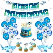 Angle View: Party Supplies Birthday Baby Happy Birthday Banner Shark Balloons Cake Topper CupCake Toppers for Baby Birthday Party Decorations