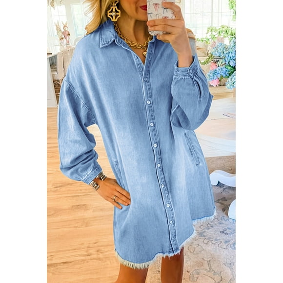FOLUNSI Robe en Denim Bleue Élégante : Audacieuse et Polyvalente, Magasinez Maintenant!