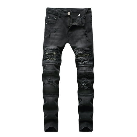 Hemiks - Men's Classic Jeans 5-Pocket Regular Fit Jean Ripped Holes ...