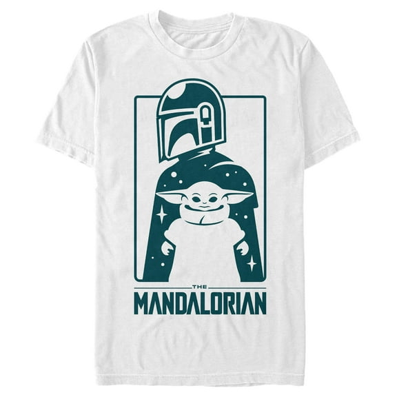 Men's Star Wars: The Mandalorian The Child and Bounty Hunter Silhouette  Graphic Tee White 2X Large