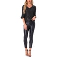 thumbnail image 2 of TOP DE LENTEJUELAS INSPIRADOR CHIC PARA MUJERES CON MANGAS DE CAMPANA 3/4 Y CUELLO EN V METÁLICO BRILLANTE BLUSA DE FIESTA XL NEGRO, 2 of 5