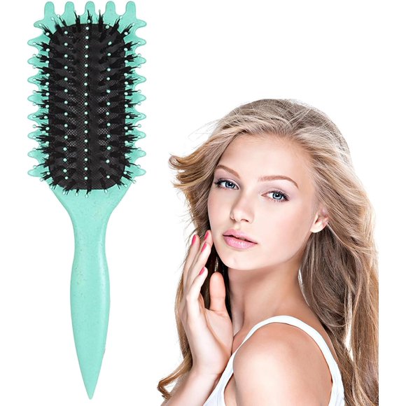 shiyou-Curly Hair Brush for Women Men, Curl Defining Brush for Natural Curly Hair, Curl Defining Brush Curling Roll Hair Combs for Shaping Defining CurlsHair Brush for Curly Hair Styling(Green)