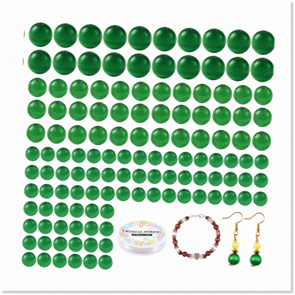 DIY Cat Beads Bracelet Making Kit - 175 Pcs 6MM 8MM 10MM Round Loose Beads with Elastic Crystal Thread - Green