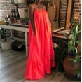 thumbnail image 3 of ERTUTUYI Women Fashion Casual Solid Strap Dress Pocket Loose Backless Big Swing Dress Orange S, 3 of 9