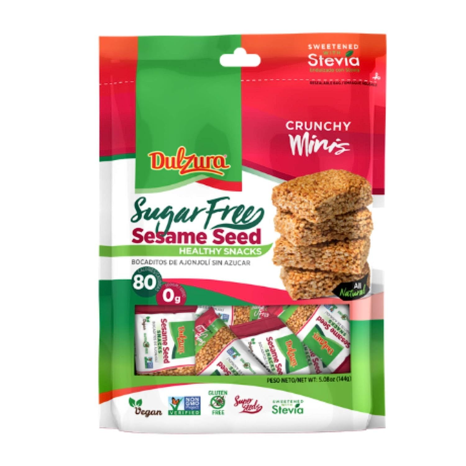 Dulzura Sesame Seed Healthy Sugar Free Mini Snack Bars, Sweetened with