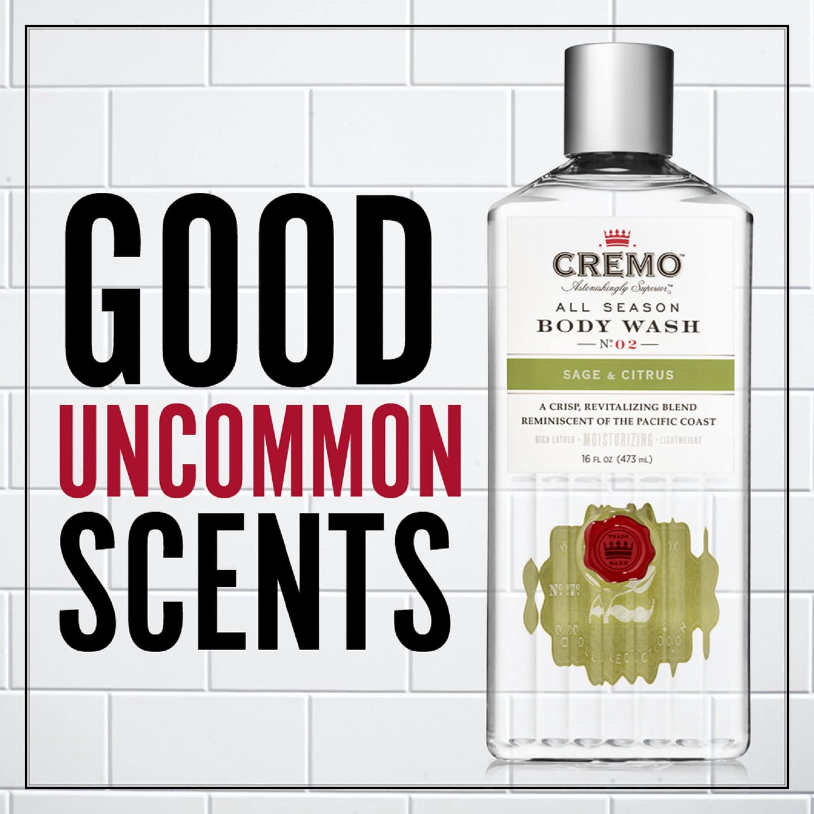 Cremo Rich-Lathering Sage & Citrus Body Wash, A Revitalizing Combination of Bright Mandarin, Dry Herbs and White Cedar, 16 Oz (2-Pack)