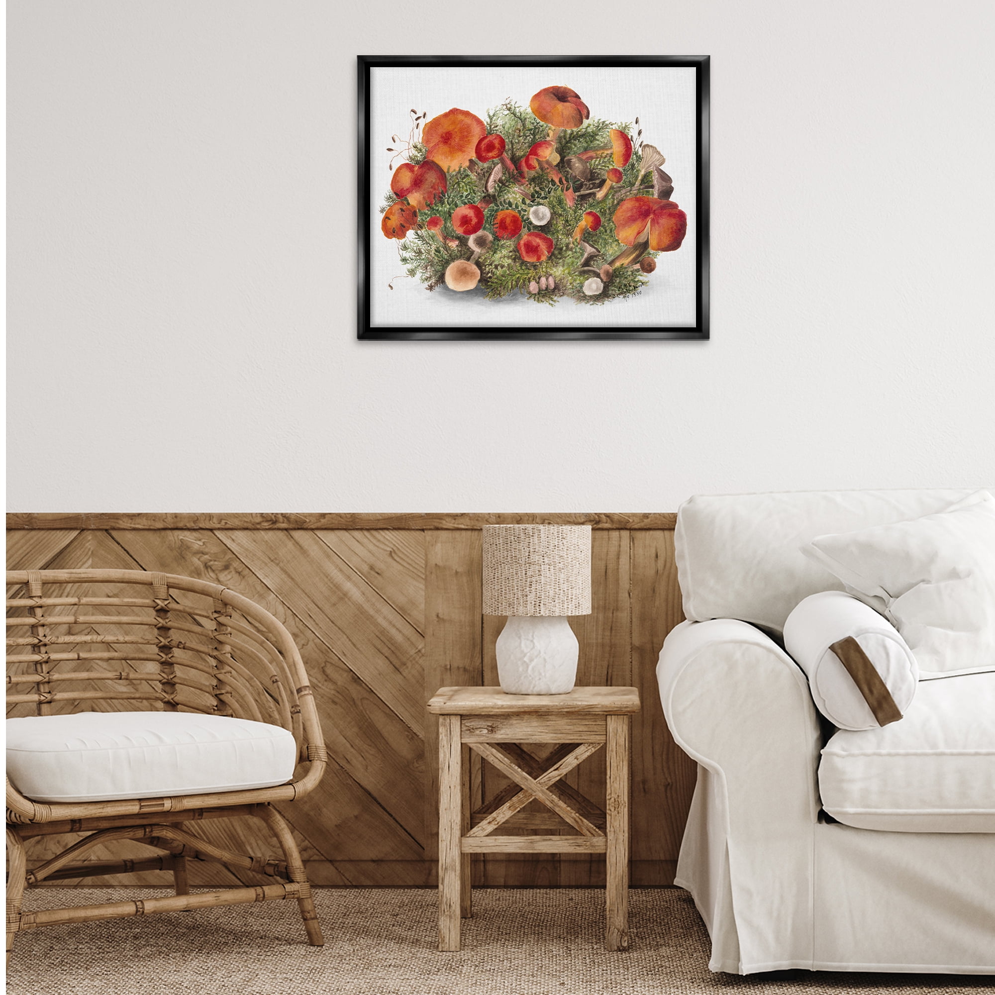 Stupell Industries Rustic Cottage Mushrooms Botanical & Floral Painting Black Floater Framed Art Print Wall Art, 31 x 25