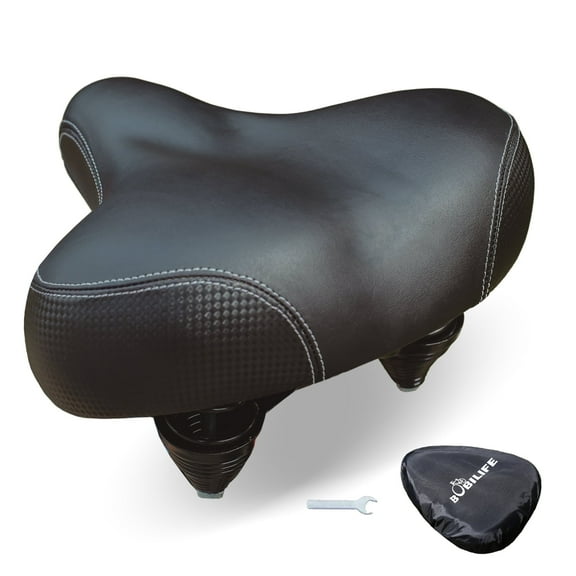 Large Wide Bicycle Seat - Bike Saddle Replacement, Comfort for Peloton, Exercise Stationary E-Bike City Mountain Bikes, with a Rainproof Sun Protection Cover