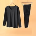 thumbnail image 2 of Swuxness Men's 2 Piece Pajama Set V Neck Top Long Pants Solid Color Warm Soft Casual Homewear, 2 of 5