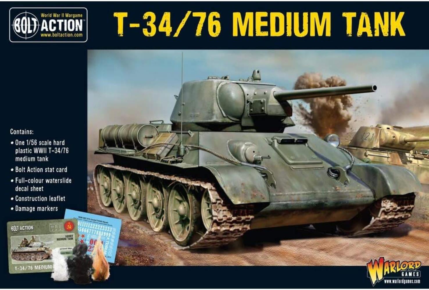 Bolt Action T34/76 Medium Tank 1:56 WWII Military Wargaming Figures Plastic Model Kit 