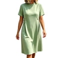 thumbnail image 6 of Levmjia Women's Short Sleeve Casual Dress Plus Size A Line Tunic Dress with Side Buttons Crew Neck Loose Fit Swing Dress for Summer, 6 of 7