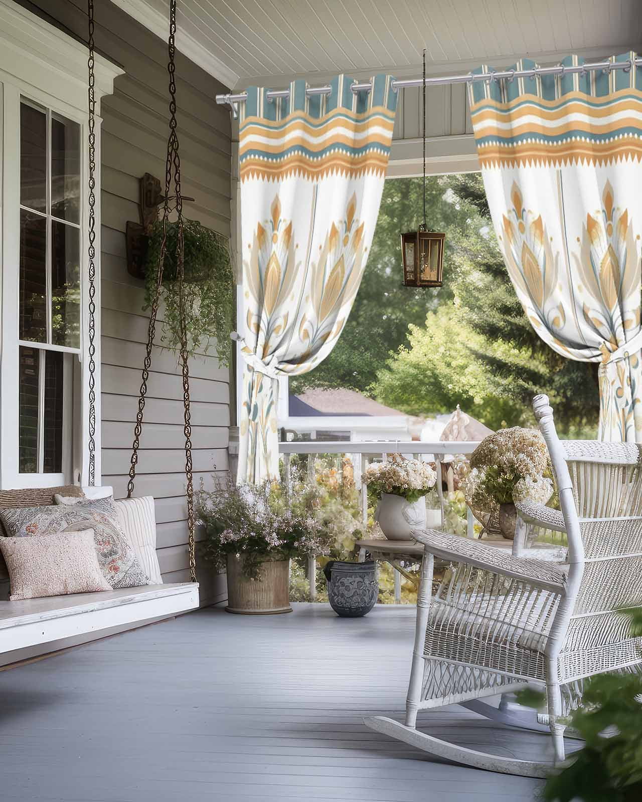Aztec Boho Outdoor Curtains for Patio, Ethnic Southwest Tribe Geometric Stripes Privacy Drapes Grommet Waterproof Outside Curtains for Porch/Cabana/Balcony 54"x 95", 1 Panel