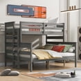 thumbnail image 3 of Bellemave Twin XL Over Queen Bunk Beds, Solid Wood Bunk Bed Frame with Ladder, Space Saving Bunk Beds for Teens Adults, No Box Spring Needed（Gray）, 3 of 10