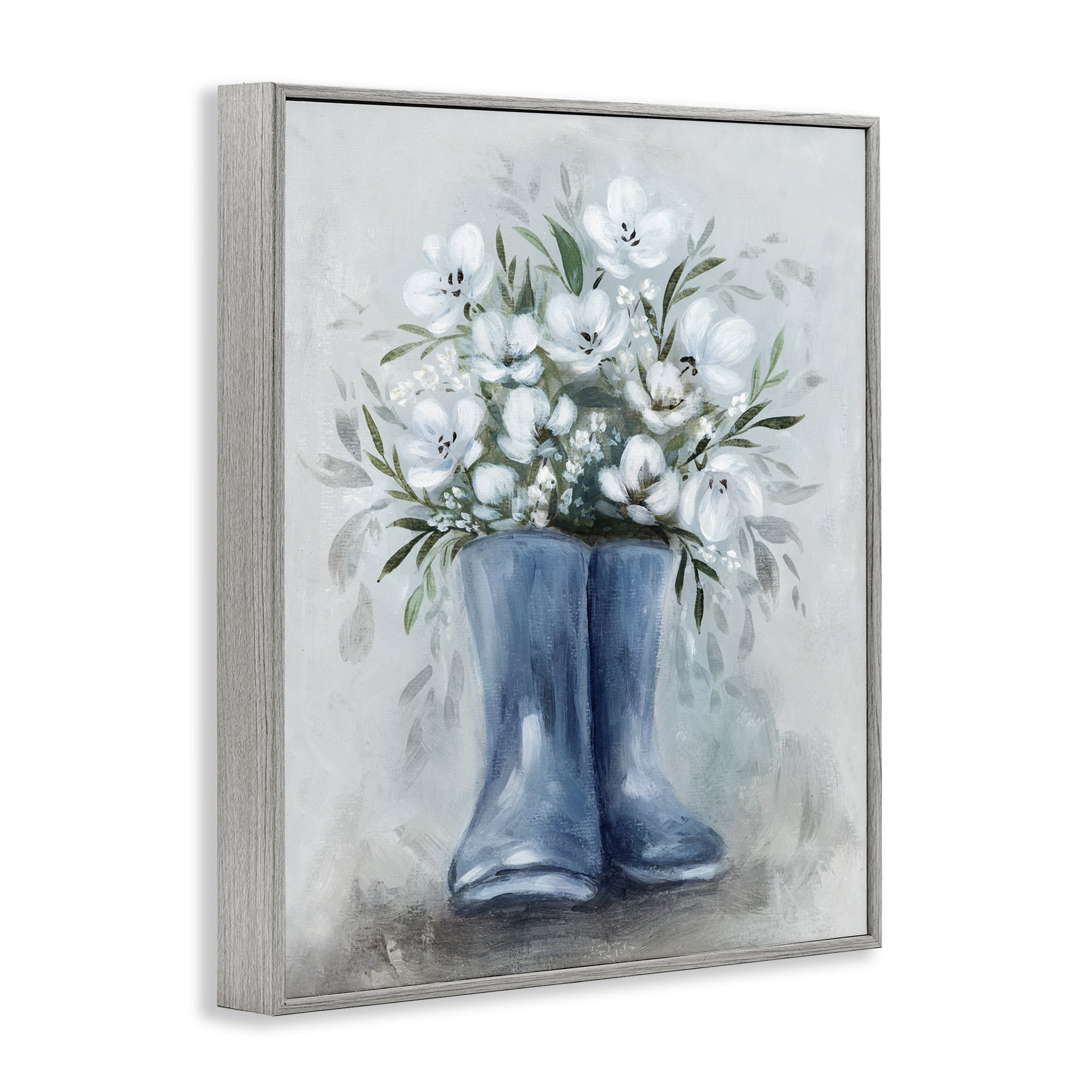 Stupell Industries Botanical Bouquet in Blue Boots Gray Framed Giclee Art, design by Kristen Brockmon