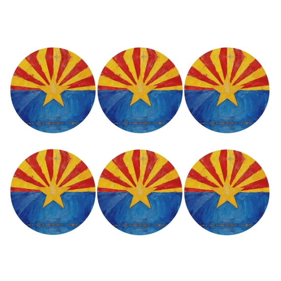 Set of 6 Flag Of Arizona Drink Coasters for Coffee Table Leather Coaster for Decor Housewarming Round Shape